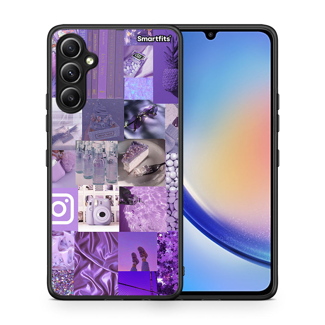 Θήκη Samsung Galaxy A34 Purple Aesthetic Collage από τη Smartfits με σχέδιο στο πίσω μέρος και μαύρο περίβλημα | Samsung Galaxy A34 Purple Aesthetic Collage Case with Colorful Back and Black Bezels