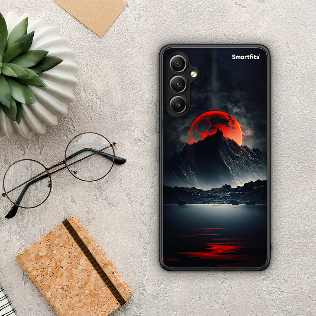 Θήκη Samsung Galaxy A34 Red Full Moon από τη Smartfits με σχέδιο στο πίσω μέρος και μαύρο περίβλημα | Samsung Galaxy A34 Red Full Moon Case with Colorful Back and Black Bezels