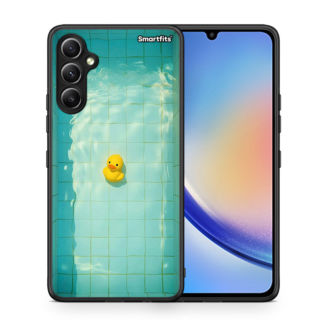 Θήκη Samsung Galaxy A34 Yellow Duck από τη Smartfits με σχέδιο στο πίσω μέρος και μαύρο περίβλημα | Samsung Galaxy A34 Yellow Duck Case with Colorful Back and Black Bezels