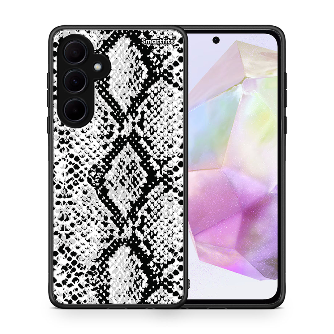 Θήκη Samsung Galaxy A35 White Snake Animal από τη Smartfits με σχέδιο στο πίσω μέρος και μαύρο περίβλημα | Samsung Galaxy A35 White Snake Animal case with colorful back and black bezels