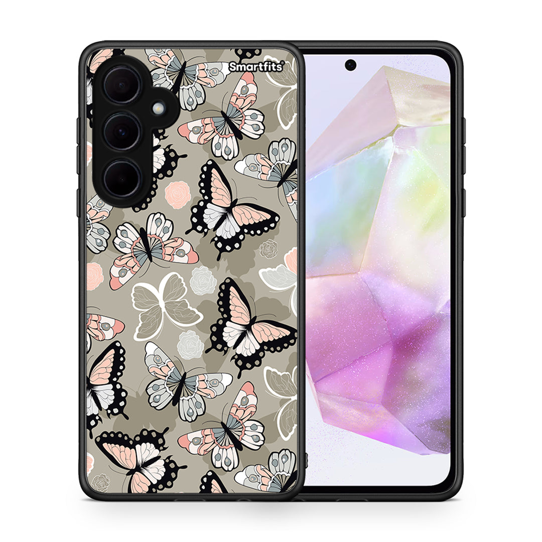 Θήκη Samsung Galaxy A35 Butterflies Boho από τη Smartfits με σχέδιο στο πίσω μέρος και μαύρο περίβλημα | Samsung Galaxy A35 Butterflies Boho case with colorful back and black bezels