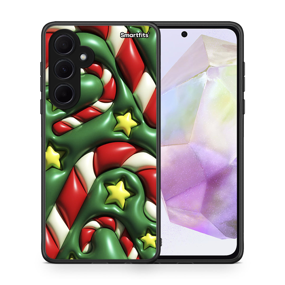 Θήκη Samsung Galaxy A35 Christmas Bubbles από τη Smartfits με σχέδιο στο πίσω μέρος και μαύρο περίβλημα | Samsung Galaxy A35 Christmas Bubbles case with colorful back and black bezels