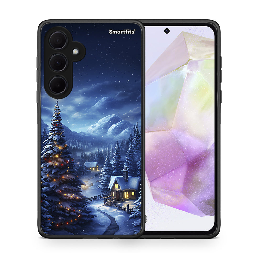 Θήκη Samsung Galaxy A35 Christmas Scenery από τη Smartfits με σχέδιο στο πίσω μέρος και μαύρο περίβλημα | Samsung Galaxy A35 Christmas Scenery case with colorful back and black bezels