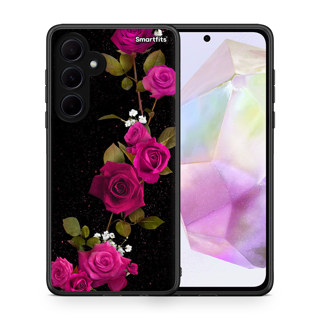 Θήκη Samsung Galaxy A35 Red Roses Flower από τη Smartfits με σχέδιο στο πίσω μέρος και μαύρο περίβλημα | Samsung Galaxy A35 Red Roses Flower case with colorful back and black bezels