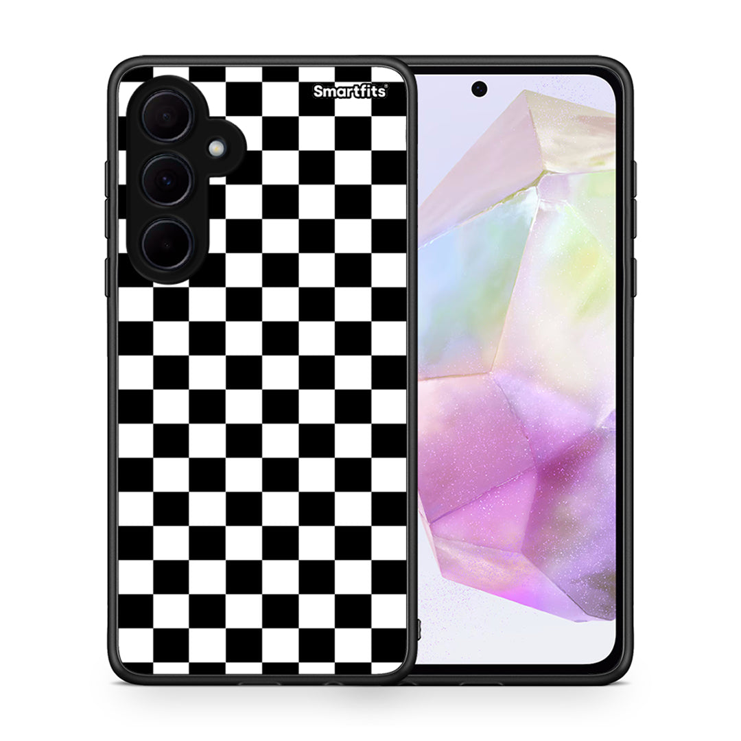 Θήκη Samsung Galaxy A35 Squares Geometric από τη Smartfits με σχέδιο στο πίσω μέρος και μαύρο περίβλημα | Samsung Galaxy A35 Squares Geometric case with colorful back and black bezels