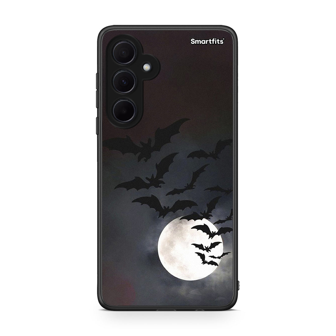 Samsung Galaxy A35 Halloween Bat Night Θήκη από τη Smartfits με σχέδιο στο πίσω μέρος και μαύρο περίβλημα | Smartphone case with colorful back and black bezels by Smartfits