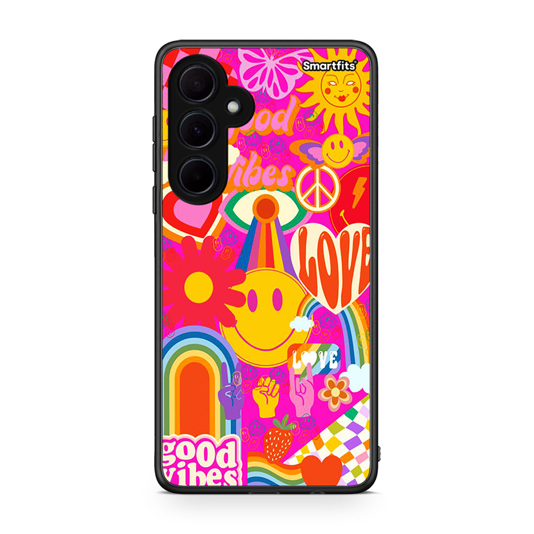 Samsung Galaxy A35 Hippie Love θήκη από τη Smartfits με σχέδιο στο πίσω μέρος και μαύρο περίβλημα | Smartphone case with colorful back and black bezels by Smartfits