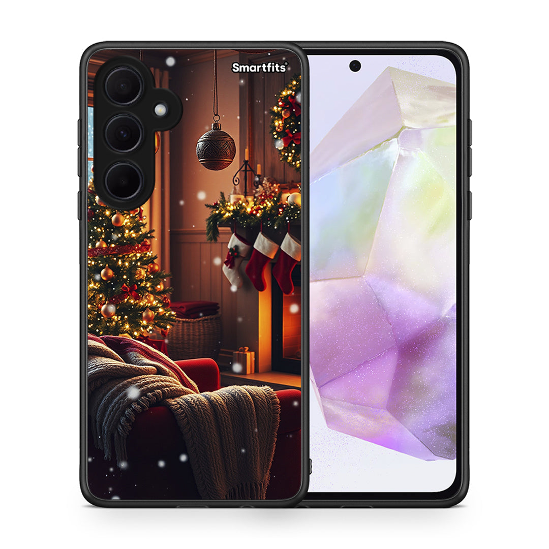 Θήκη Samsung Galaxy A35 Home For Christmas από τη Smartfits με σχέδιο στο πίσω μέρος και μαύρο περίβλημα | Samsung Galaxy A35 Home For Christmas case with colorful back and black bezels