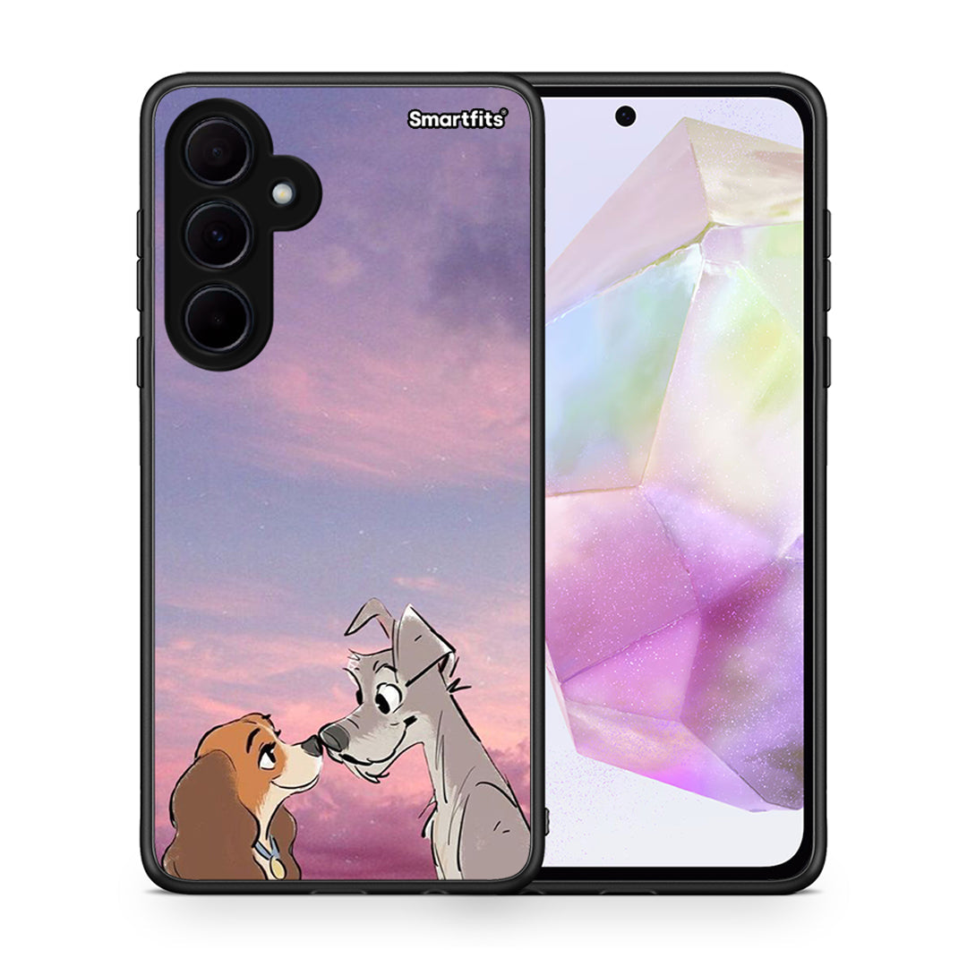 Θήκη Samsung Galaxy A35 Lady And Tramp από τη Smartfits με σχέδιο στο πίσω μέρος και μαύρο περίβλημα | Samsung Galaxy A35 Lady And Tramp case with colorful back and black bezels