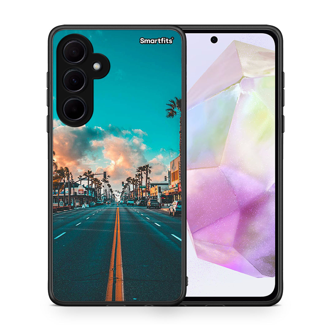 Θήκη Samsung Galaxy A35 City Landscape από τη Smartfits με σχέδιο στο πίσω μέρος και μαύρο περίβλημα | Samsung Galaxy A35 City Landscape case with colorful back and black bezels