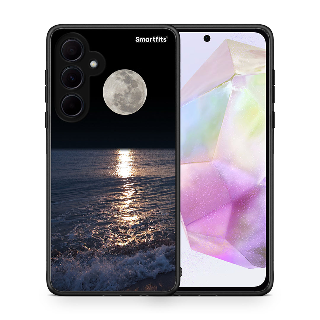 Θήκη Samsung Galaxy A35 Moon Landscape από τη Smartfits με σχέδιο στο πίσω μέρος και μαύρο περίβλημα | Samsung Galaxy A35 Moon Landscape case with colorful back and black bezels