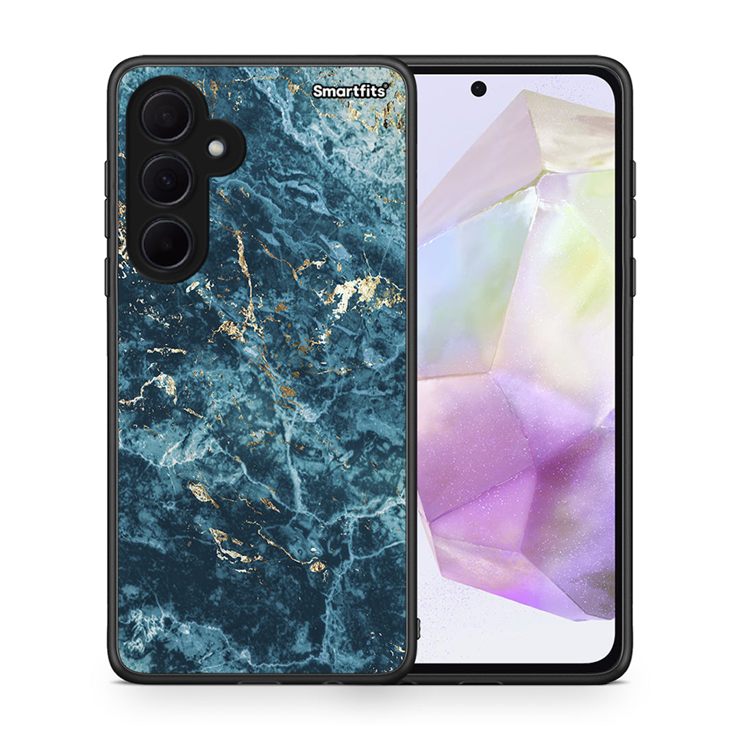 Θήκη Samsung Galaxy A35 Marble Blue από τη Smartfits με σχέδιο στο πίσω μέρος και μαύρο περίβλημα | Samsung Galaxy A35 Marble Blue case with colorful back and black bezels