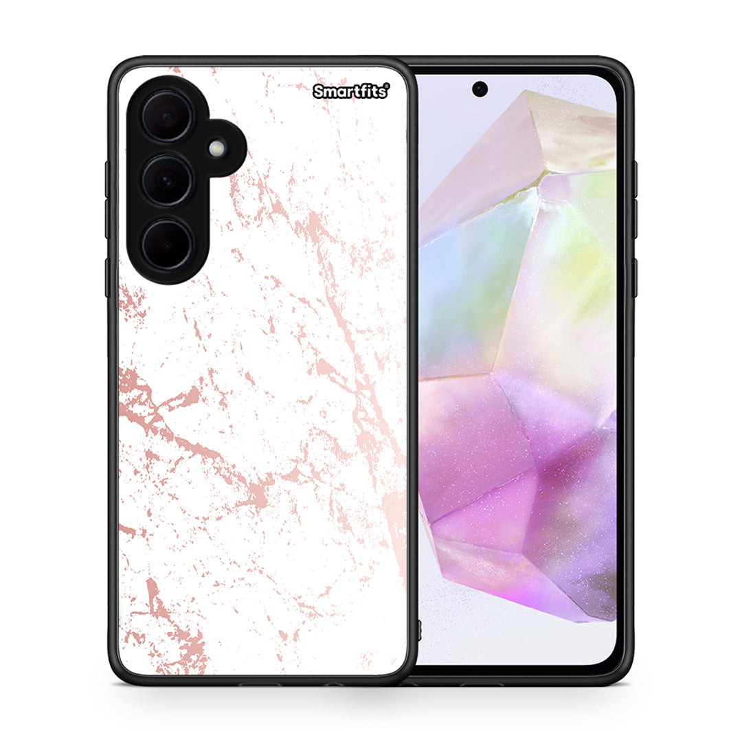 Θήκη Samsung Galaxy A35 Pink Splash Marble από τη Smartfits με σχέδιο στο πίσω μέρος και μαύρο περίβλημα | Samsung Galaxy A35 Pink Splash Marble case with colorful back and black bezels