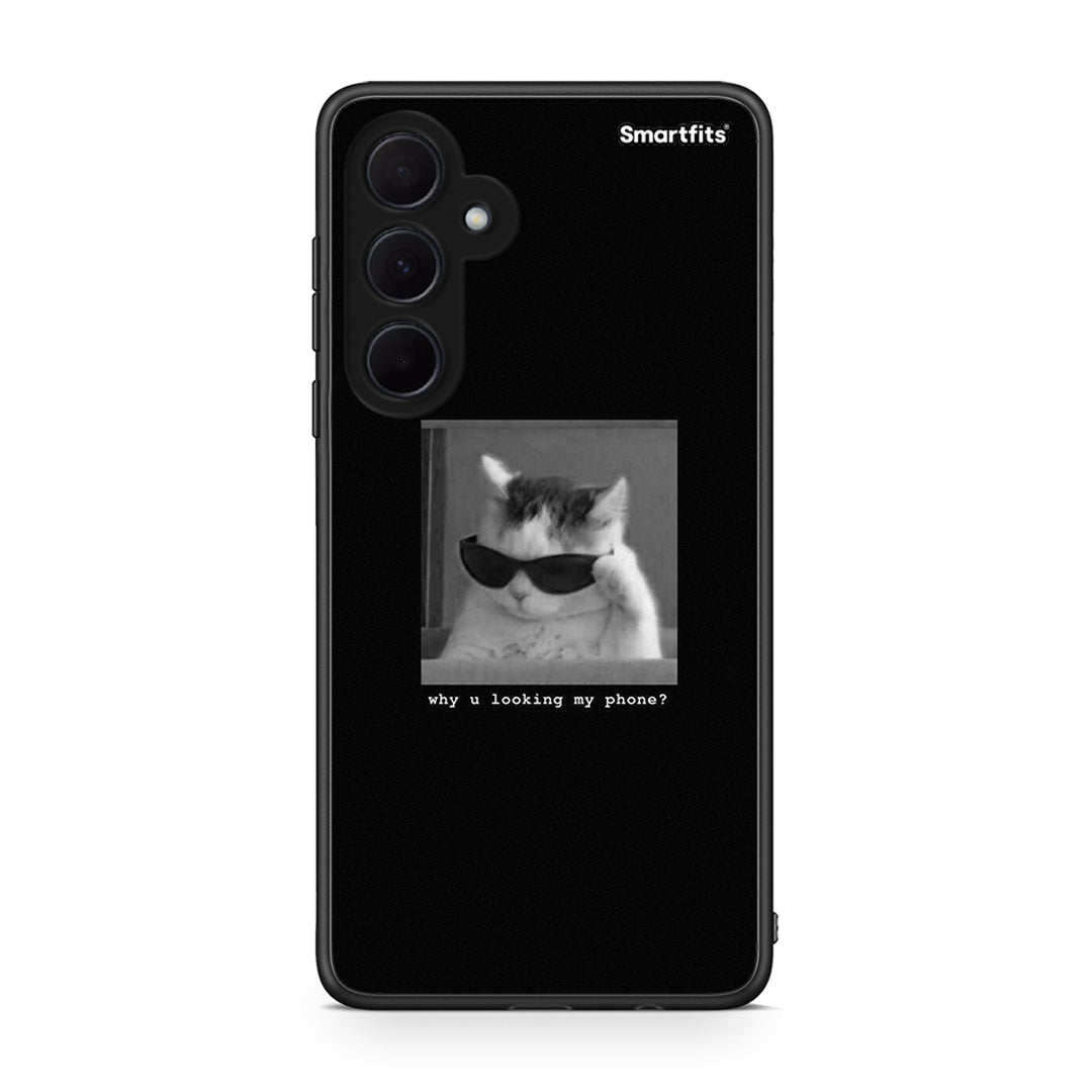 Samsung Galaxy A35 Meme Cat θήκη από τη Smartfits με σχέδιο στο πίσω μέρος και μαύρο περίβλημα | Smartphone case with colorful back and black bezels by Smartfits