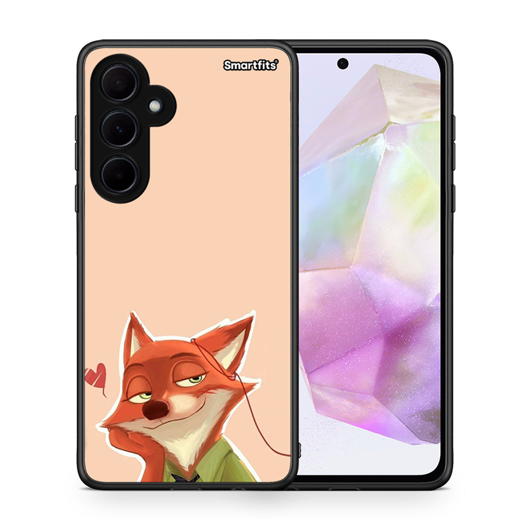 Θήκη Samsung Galaxy A35 Nick Wilde And Judy Hopps Love 1 από τη Smartfits με σχέδιο στο πίσω μέρος και μαύρο περίβλημα | Samsung Galaxy A35 Nick Wilde And Judy Hopps Love 1 case with colorful back and black bezels