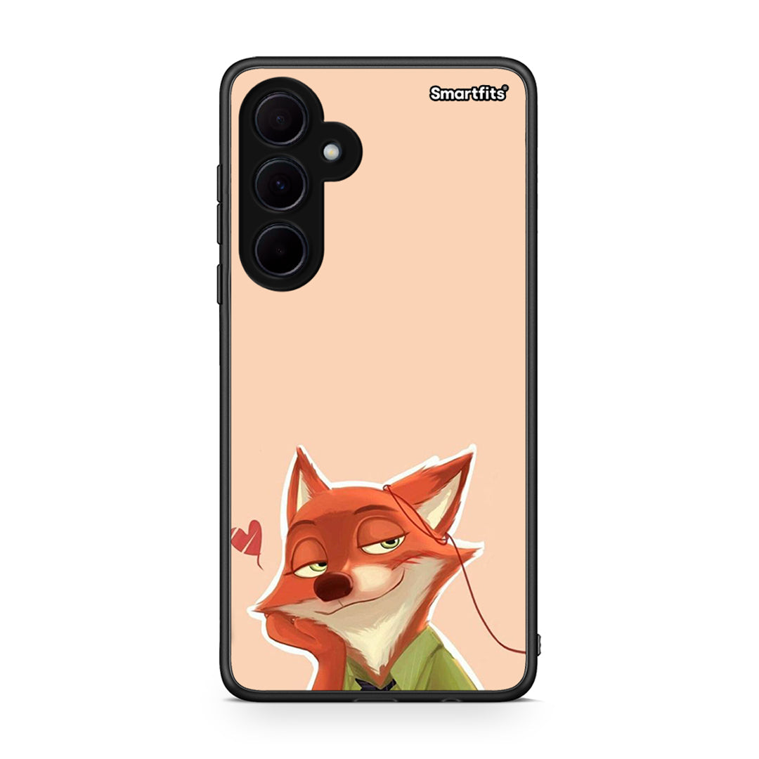 Samsung Galaxy A35 Nick Wilde And Judy Hopps Love 1 θήκη από τη Smartfits με σχέδιο στο πίσω μέρος και μαύρο περίβλημα | Smartphone case with colorful back and black bezels by Smartfits