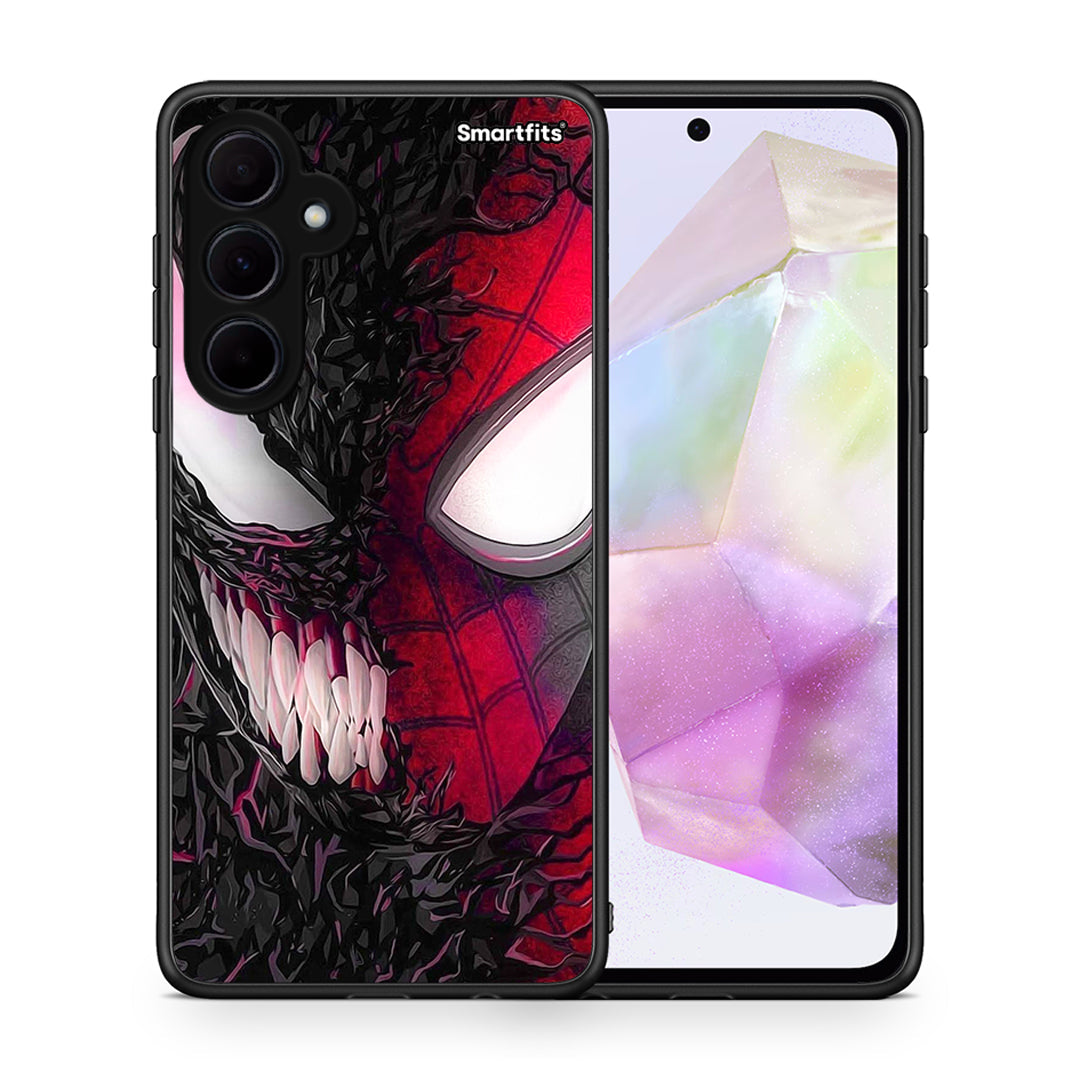 Θήκη Samsung Galaxy A35 SpiderVenom PopArt από τη Smartfits με σχέδιο στο πίσω μέρος και μαύρο περίβλημα | Samsung Galaxy A35 SpiderVenom PopArt case with colorful back and black bezels