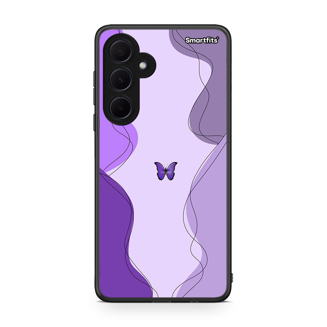 Samsung Galaxy A35 Purple Mariposa Θήκη Αγίου Βαλεντίνου από τη Smartfits με σχέδιο στο πίσω μέρος και μαύρο περίβλημα | Smartphone case with colorful back and black bezels by Smartfits