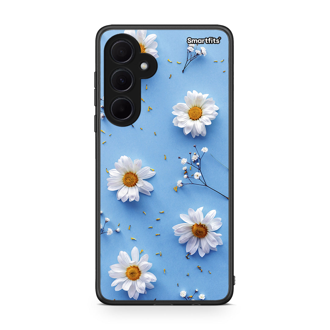 Samsung Galaxy A35 Real Daisies θήκη από τη Smartfits με σχέδιο στο πίσω μέρος και μαύρο περίβλημα | Smartphone case with colorful back and black bezels by Smartfits