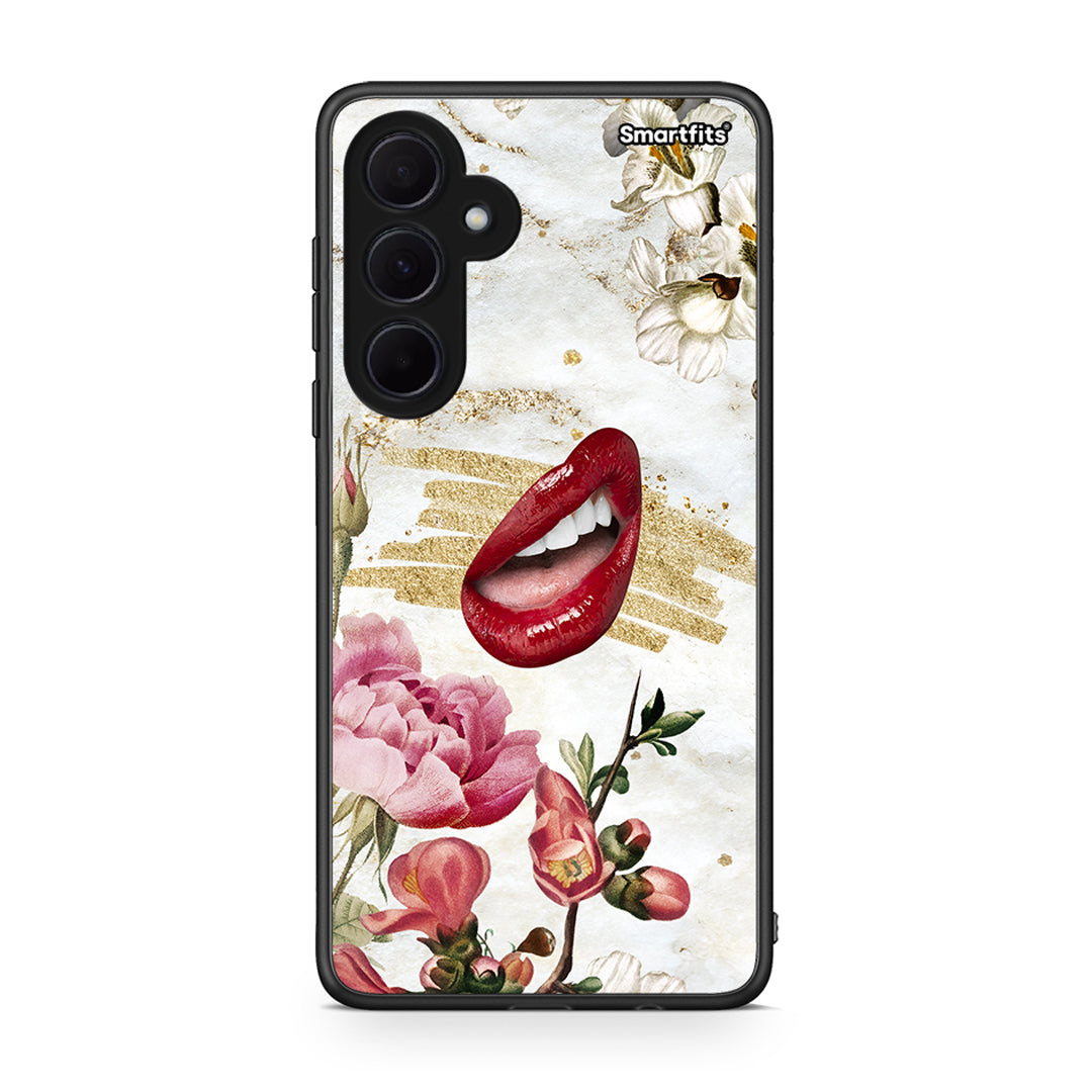 Samsung Galaxy A35 Red Lips θήκη από τη Smartfits με σχέδιο στο πίσω μέρος και μαύρο περίβλημα | Smartphone case with colorful back and black bezels by Smartfits