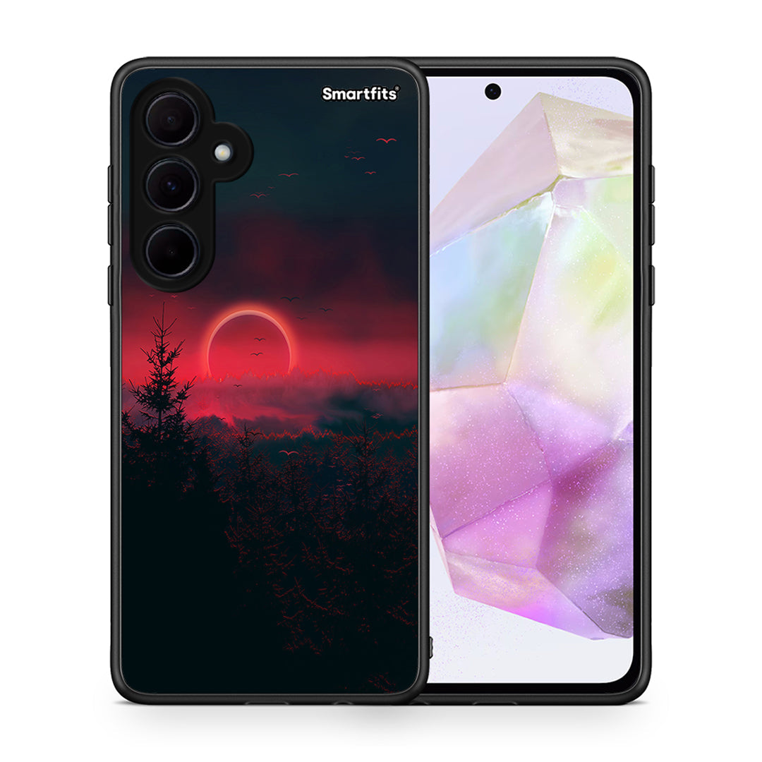 Θήκη Samsung Galaxy A35 Sunset Tropic από τη Smartfits με σχέδιο στο πίσω μέρος και μαύρο περίβλημα | Samsung Galaxy A35 Sunset Tropic case with colorful back and black bezels