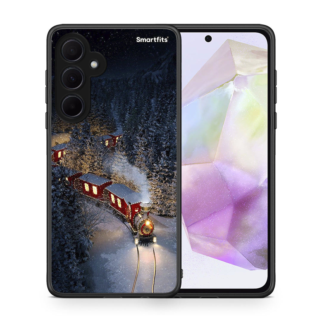 Θήκη Samsung Galaxy A35 Xmas Train από τη Smartfits με σχέδιο στο πίσω μέρος και μαύρο περίβλημα | Samsung Galaxy A35 Xmas Train case with colorful back and black bezels