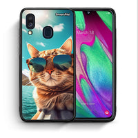 Thumbnail for Θήκη Samsung A40 Summer Cat από τη Smartfits με σχέδιο στο πίσω μέρος και μαύρο περίβλημα | Samsung A40 Summer Cat case with colorful back and black bezels