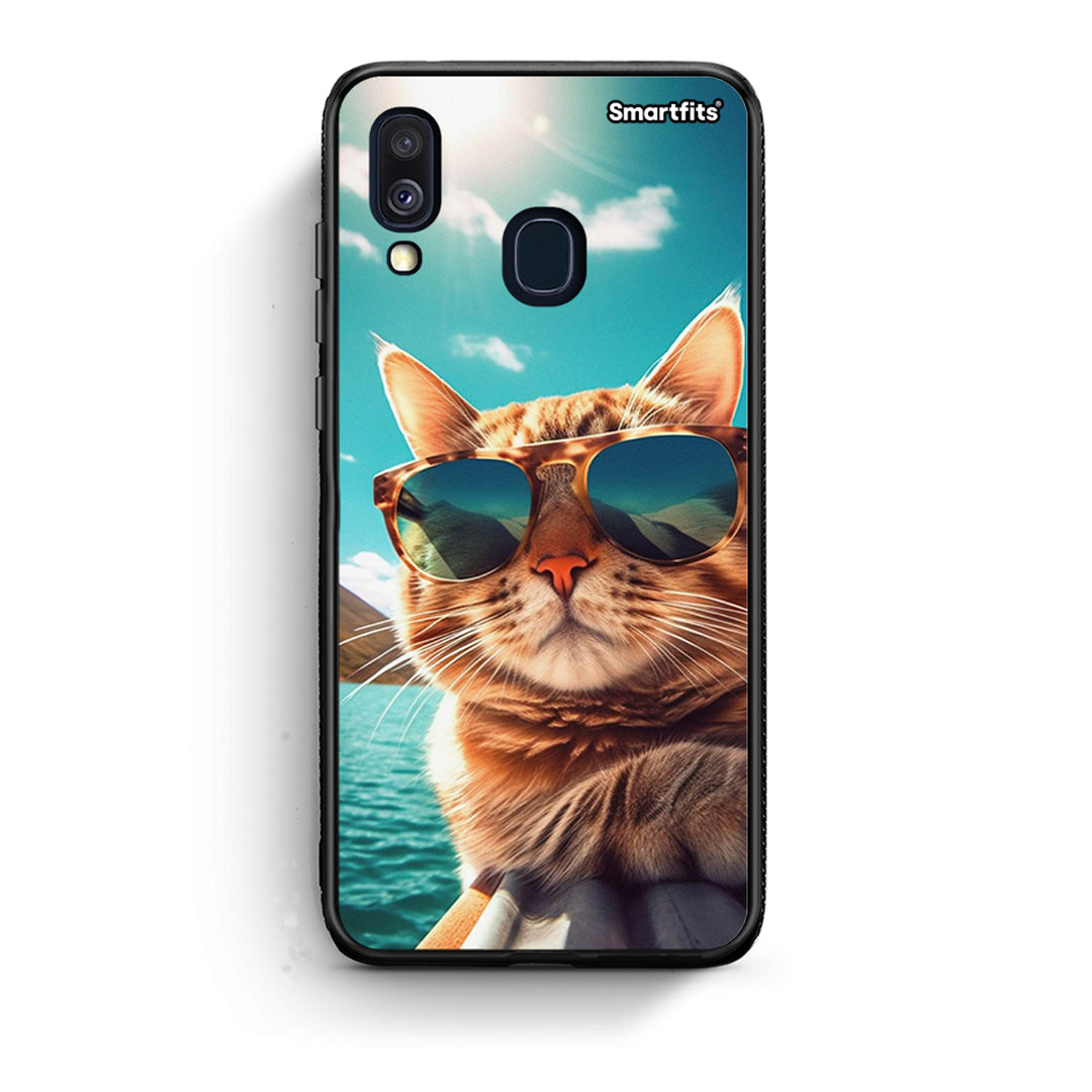 Samsung A40 Summer Cat θήκη από τη Smartfits με σχέδιο στο πίσω μέρος και μαύρο περίβλημα | Smartphone case with colorful back and black bezels by Smartfits