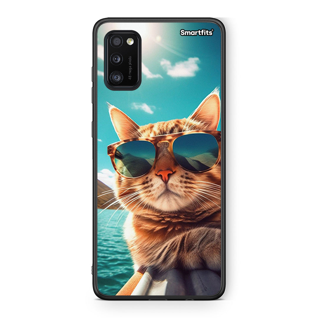 Samsung A41 Summer Cat θήκη από τη Smartfits με σχέδιο στο πίσω μέρος και μαύρο περίβλημα | Smartphone case with colorful back and black bezels by Smartfits