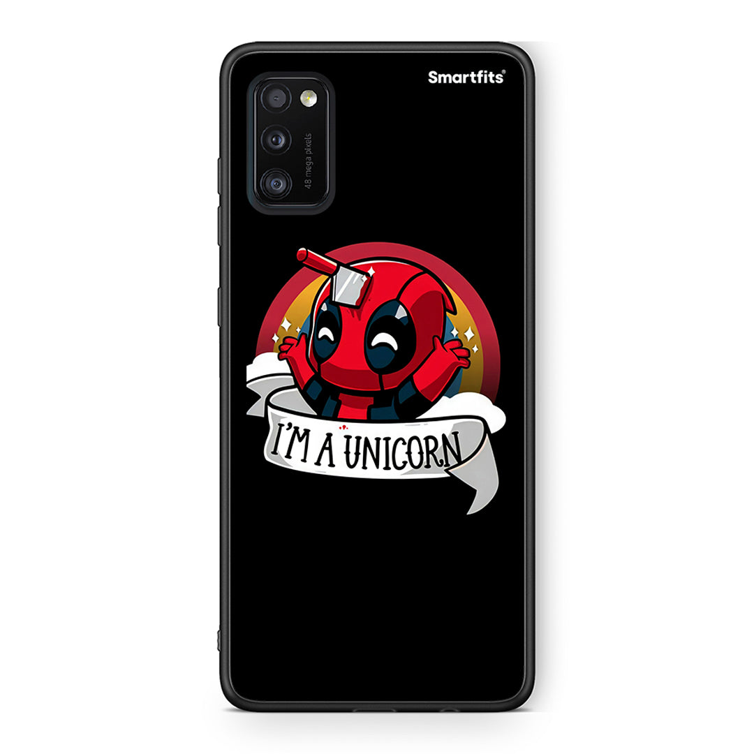 Samsung A41 Unicorn Deadpool θήκη από τη Smartfits με σχέδιο στο πίσω μέρος και μαύρο περίβλημα | Smartphone case with colorful back and black bezels by Smartfits