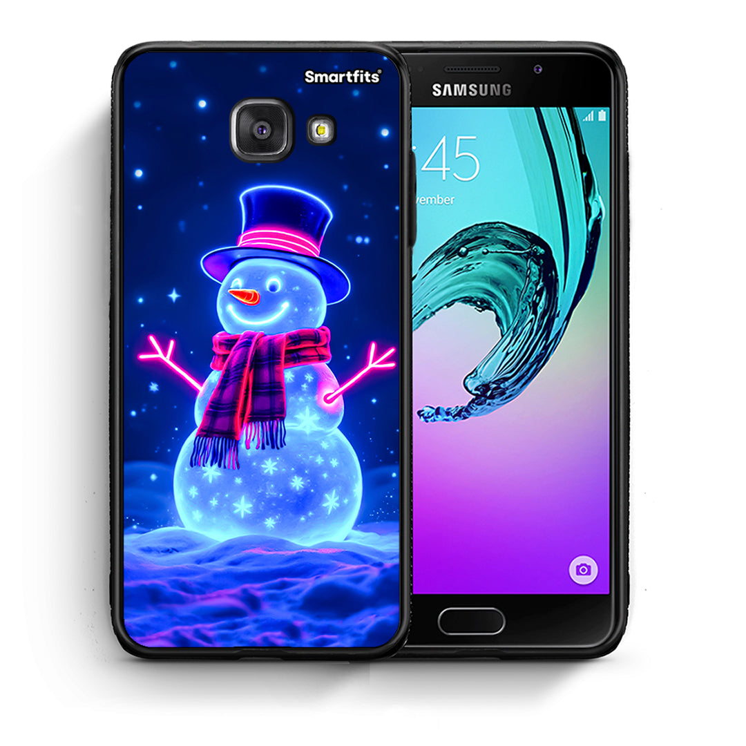 Θήκη Samsung A5 2017 Christmas Neon Snowman από τη Smartfits με σχέδιο στο πίσω μέρος και μαύρο περίβλημα | Samsung A5 2017 Christmas Neon Snowman case with colorful back and black bezels