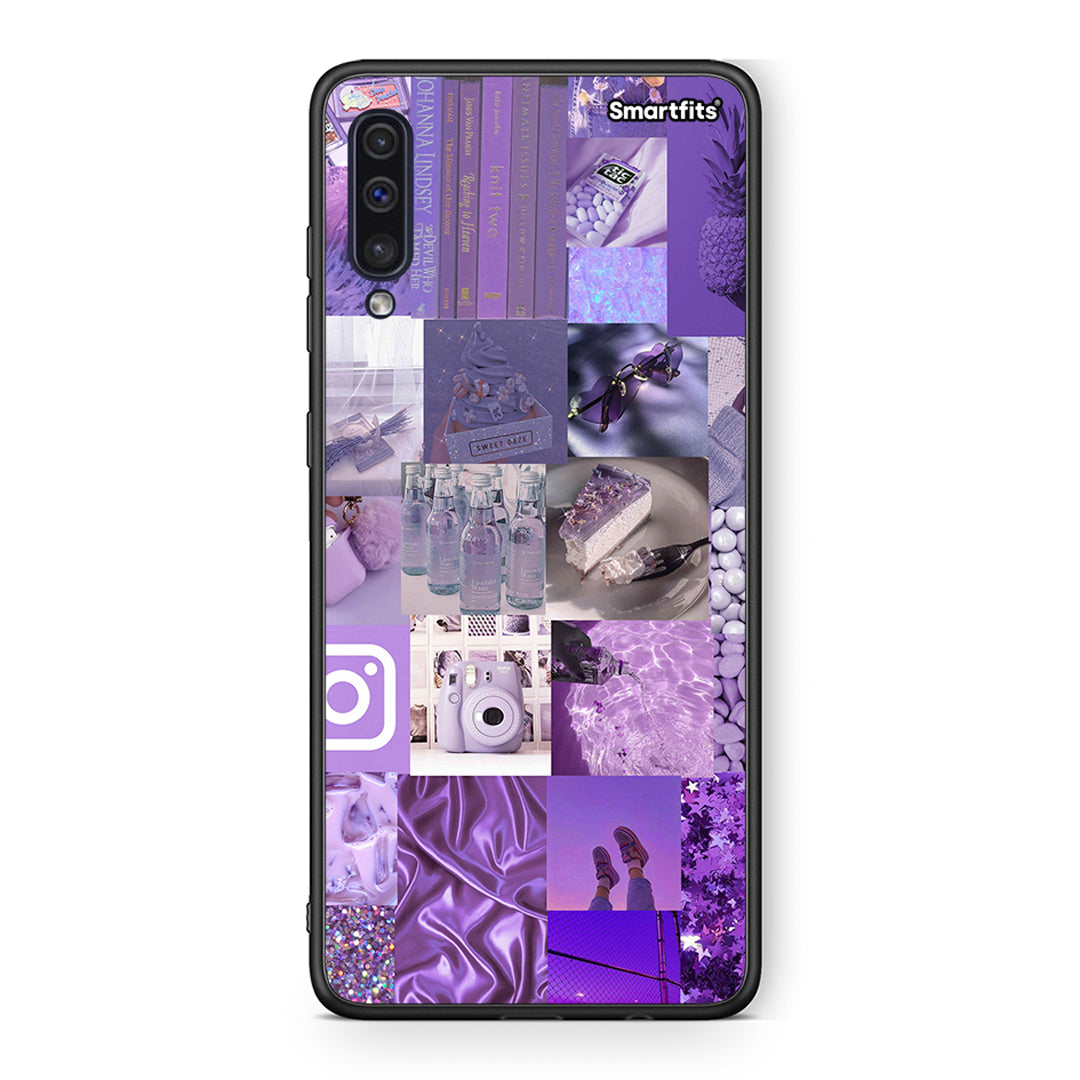 samsung a50 Purple Aesthetic Collage θήκη από τη Smartfits με σχέδιο στο πίσω μέρος και μαύρο περίβλημα | Smartphone case with colorful back and black bezels by Smartfits