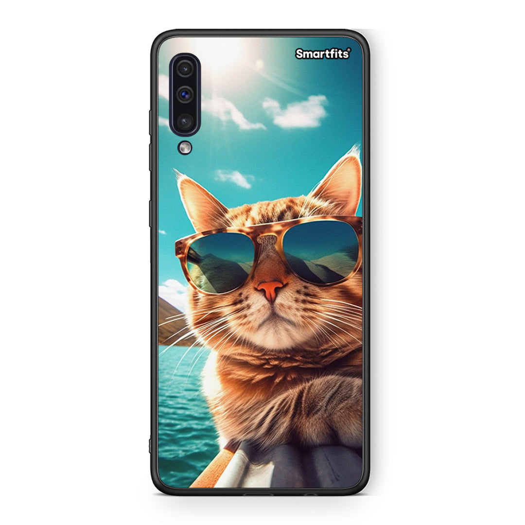 samsung a50 Summer Cat θήκη από τη Smartfits με σχέδιο στο πίσω μέρος και μαύρο περίβλημα | Smartphone case with colorful back and black bezels by Smartfits