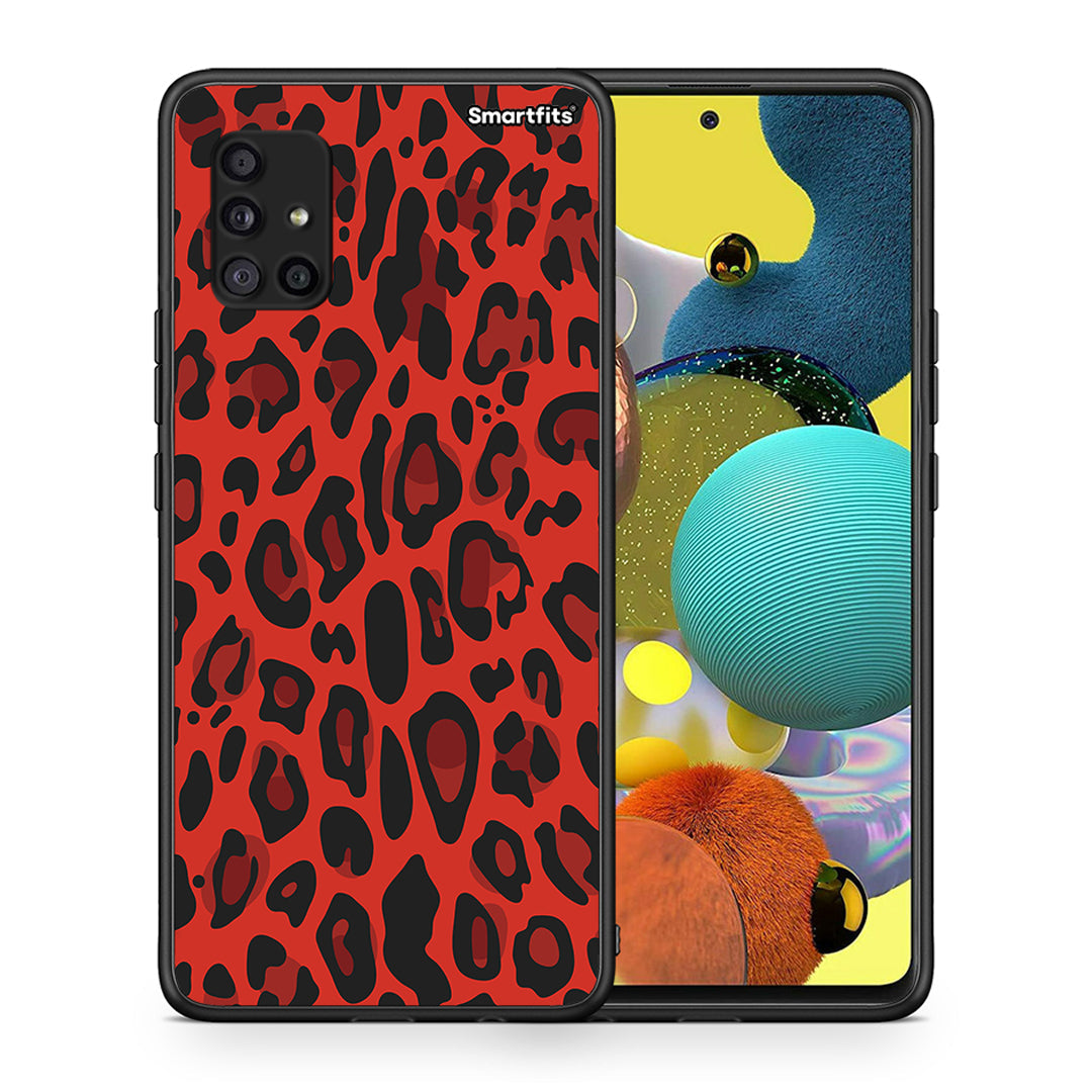 Θήκη Samsung Galaxy A51 5G Red Leopard Animal από τη Smartfits με σχέδιο στο πίσω μέρος και μαύρο περίβλημα | Samsung Galaxy A51 5G Red Leopard Animal case with colorful back and black bezels