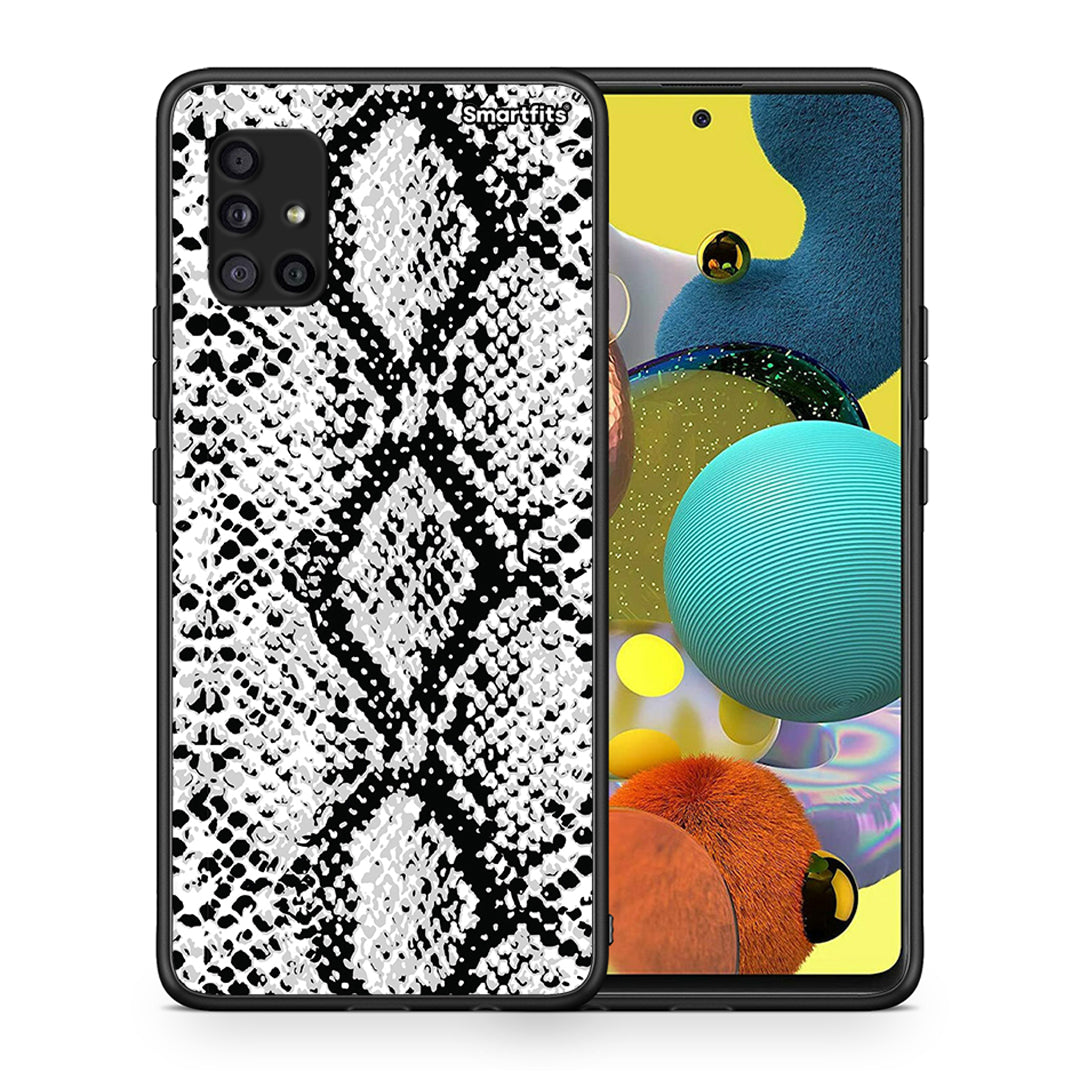 Θήκη Samsung Galaxy A51 5G White Snake Animal από τη Smartfits με σχέδιο στο πίσω μέρος και μαύρο περίβλημα | Samsung Galaxy A51 5G White Snake Animal case with colorful back and black bezels