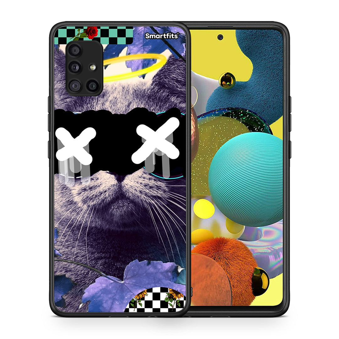 Θήκη Samsung Galaxy A51 5G Cat Collage από τη Smartfits με σχέδιο στο πίσω μέρος και μαύρο περίβλημα | Samsung Galaxy A51 5G Cat Collage case with colorful back and black bezels