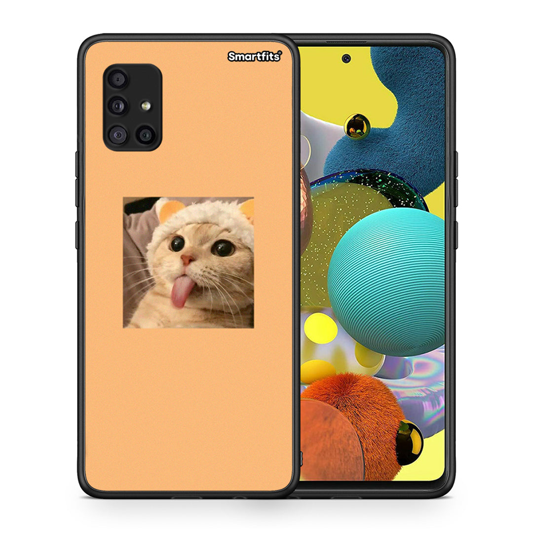 Θήκη Samsung Galaxy A51 5G Cat Tongue από τη Smartfits με σχέδιο στο πίσω μέρος και μαύρο περίβλημα | Samsung Galaxy A51 5G Cat Tongue case with colorful back and black bezels