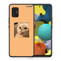 Thumbnail for Θήκη Samsung Galaxy A51 5G Cat Tongue από τη Smartfits με σχέδιο στο πίσω μέρος και μαύρο περίβλημα | Samsung Galaxy A51 5G Cat Tongue case with colorful back and black bezels