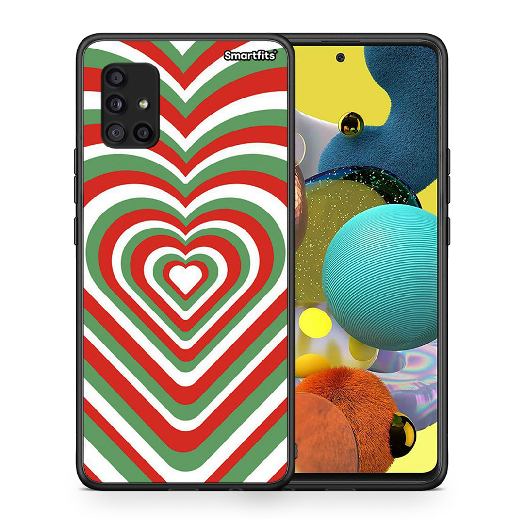 Θήκη Samsung Galaxy A51 5G Christmas Hearts από τη Smartfits με σχέδιο στο πίσω μέρος και μαύρο περίβλημα | Samsung Galaxy A51 5G Christmas Hearts case with colorful back and black bezels