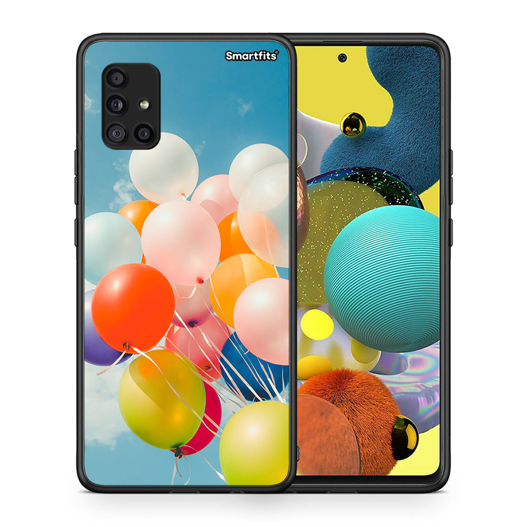 Θήκη Samsung Galaxy A51 5G Colorful Balloons από τη Smartfits με σχέδιο στο πίσω μέρος και μαύρο περίβλημα | Samsung Galaxy A51 5G Colorful Balloons case with colorful back and black bezels