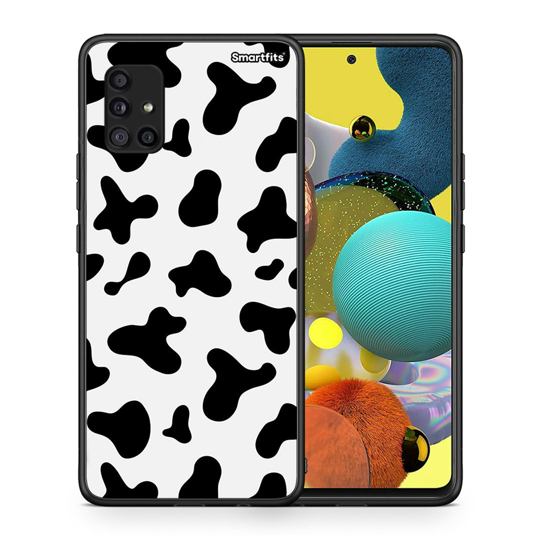 Θήκη Samsung Galaxy A51 5G Cow Print από τη Smartfits με σχέδιο στο πίσω μέρος και μαύρο περίβλημα | Samsung Galaxy A51 5G Cow Print case with colorful back and black bezels