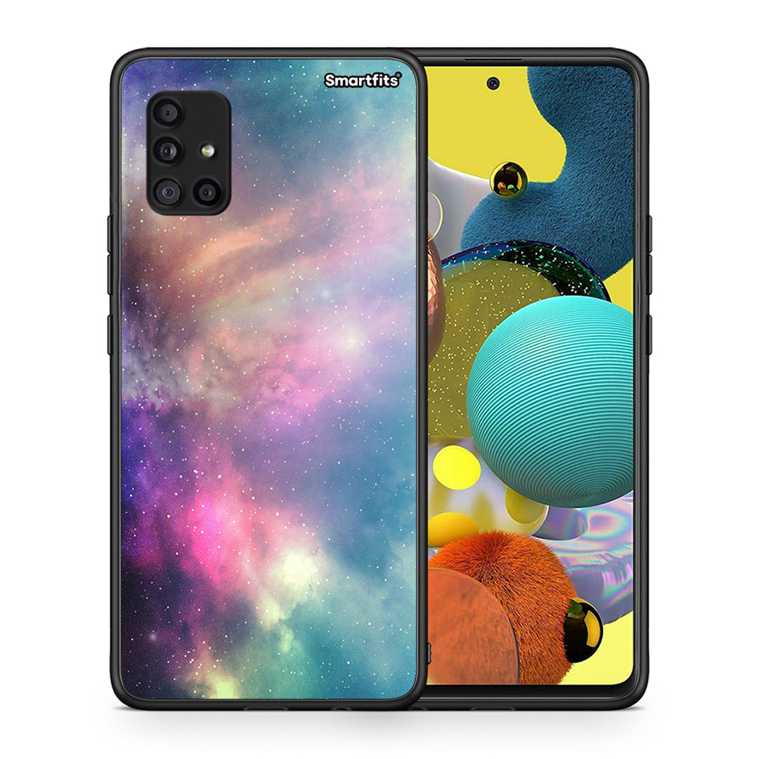 Θήκη Samsung Galaxy A51 5G Rainbow Galaxy από τη Smartfits με σχέδιο στο πίσω μέρος και μαύρο περίβλημα | Samsung Galaxy A51 5G Rainbow Galaxy case with colorful back and black bezels