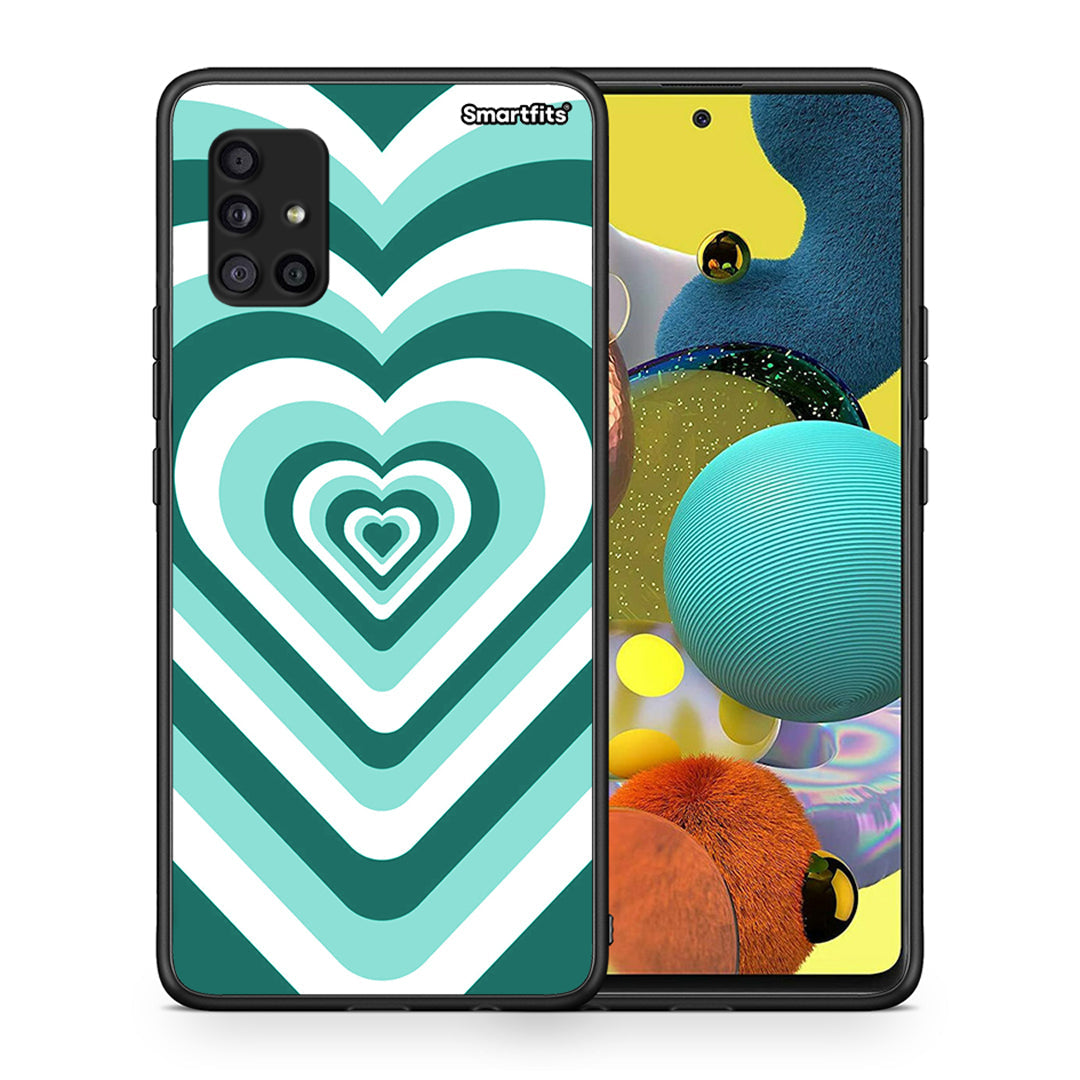 Θήκη Samsung Galaxy A51 5G Green Hearts από τη Smartfits με σχέδιο στο πίσω μέρος και μαύρο περίβλημα | Samsung Galaxy A51 5G Green Hearts case with colorful back and black bezels