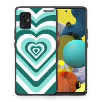 Thumbnail for Θήκη Samsung Galaxy A51 5G Green Hearts από τη Smartfits με σχέδιο στο πίσω μέρος και μαύρο περίβλημα | Samsung Galaxy A51 5G Green Hearts case with colorful back and black bezels