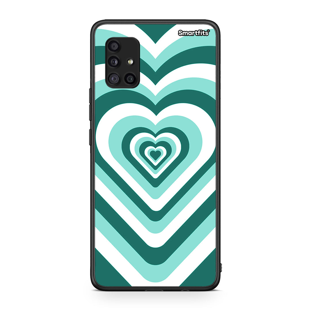 Samsung Galaxy A51 5G Green Hearts θήκη από τη Smartfits με σχέδιο στο πίσω μέρος και μαύρο περίβλημα | Smartphone case with colorful back and black bezels by Smartfits