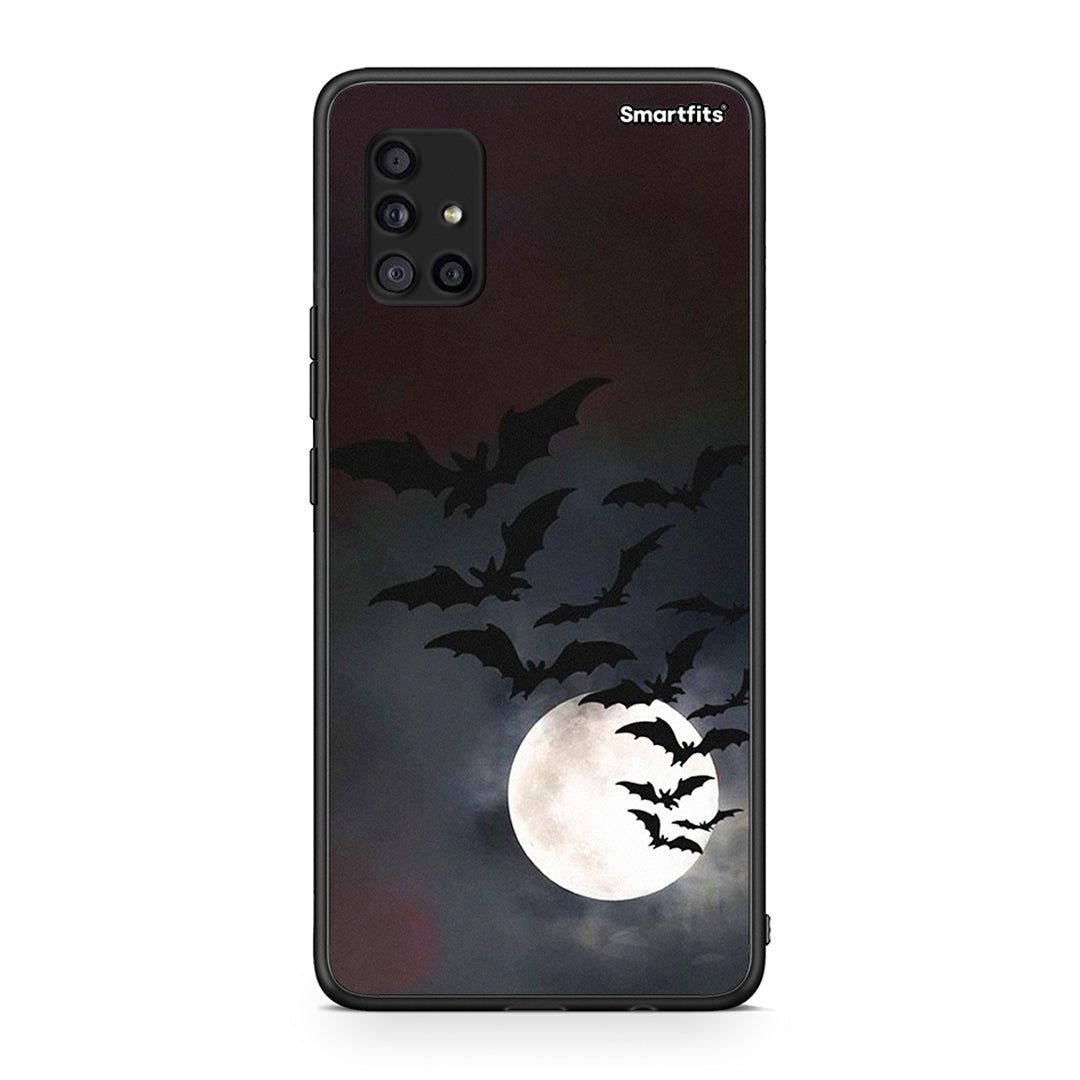 Samsung Galaxy A51 5G Halloween Bat Night Θήκη από τη Smartfits με σχέδιο στο πίσω μέρος και μαύρο περίβλημα | Smartphone case with colorful back and black bezels by Smartfits