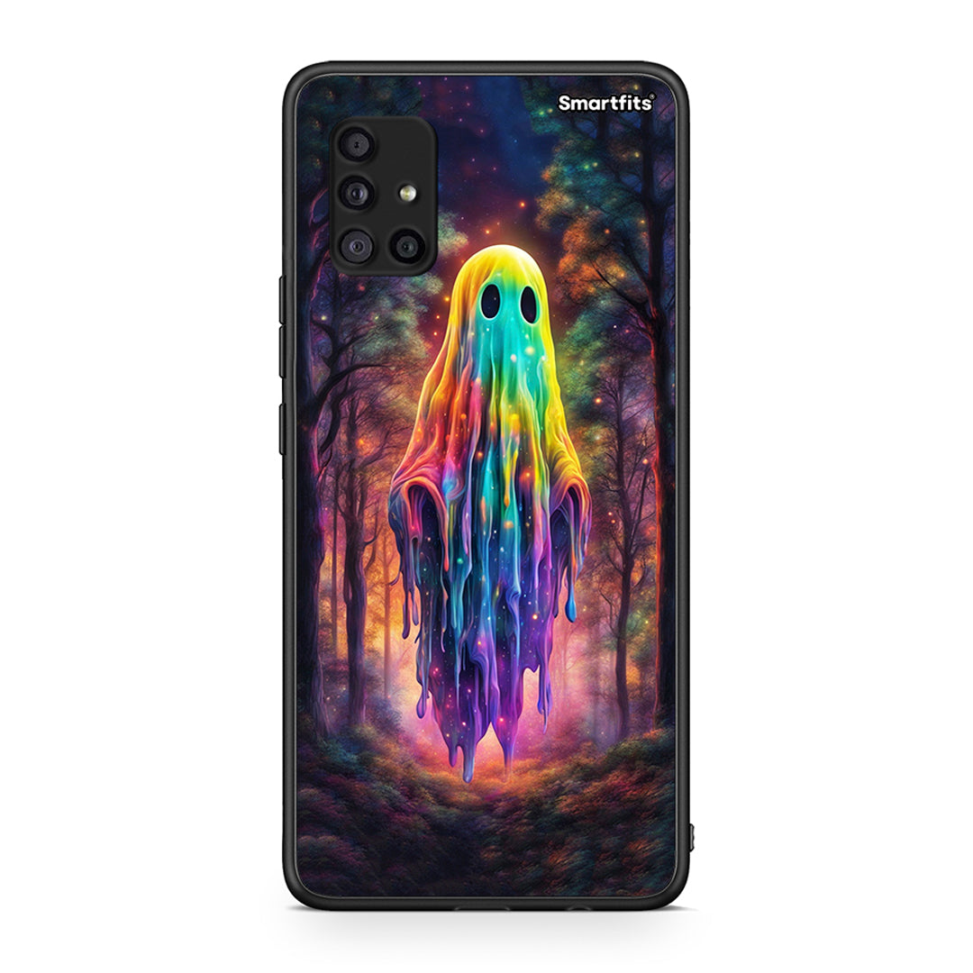 Samsung Galaxy A51 5G Halloween Ghost θήκη από τη Smartfits με σχέδιο στο πίσω μέρος και μαύρο περίβλημα | Smartphone case with colorful back and black bezels by Smartfits