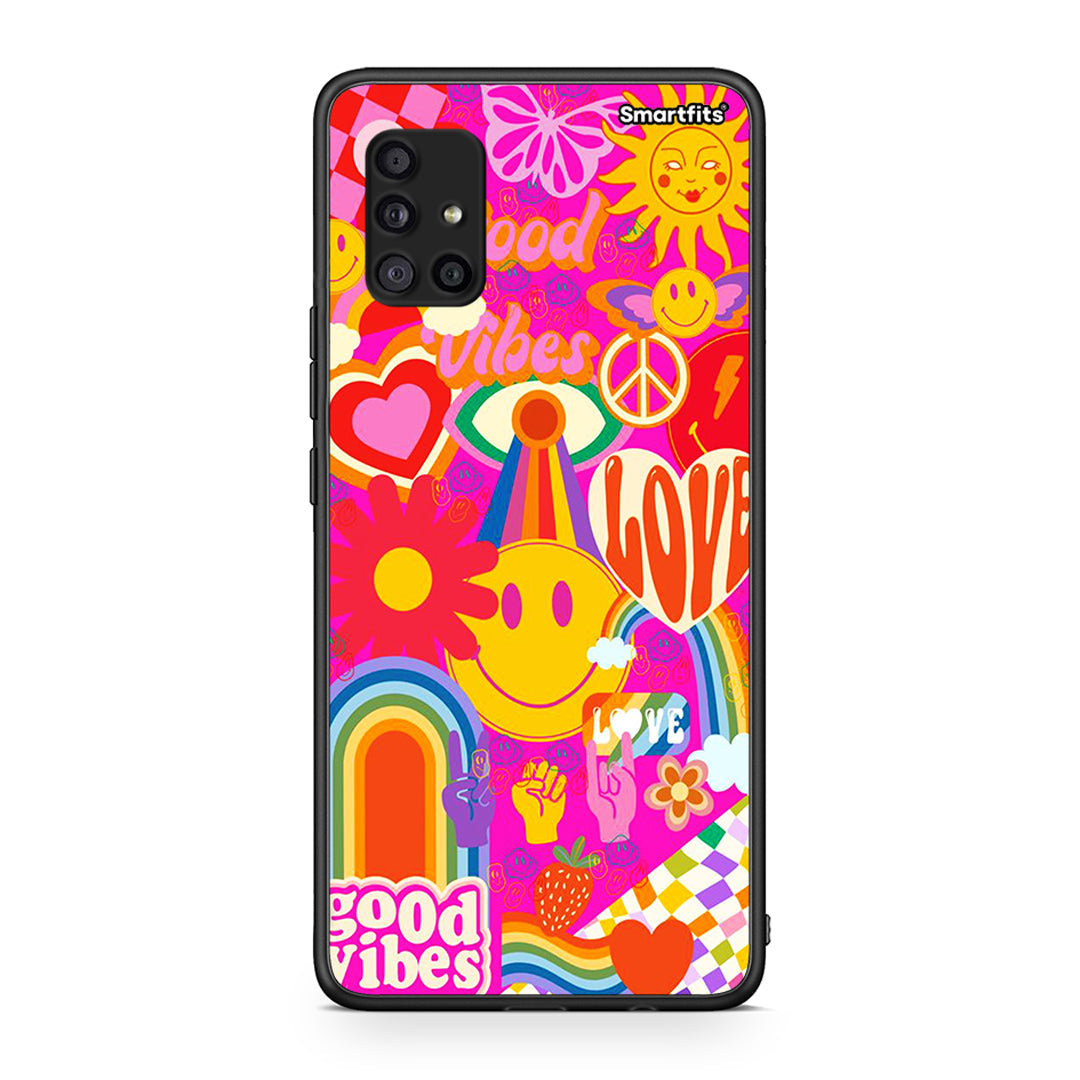 Samsung Galaxy A51 5G Hippie Love θήκη από τη Smartfits με σχέδιο στο πίσω μέρος και μαύρο περίβλημα | Smartphone case with colorful back and black bezels by Smartfits