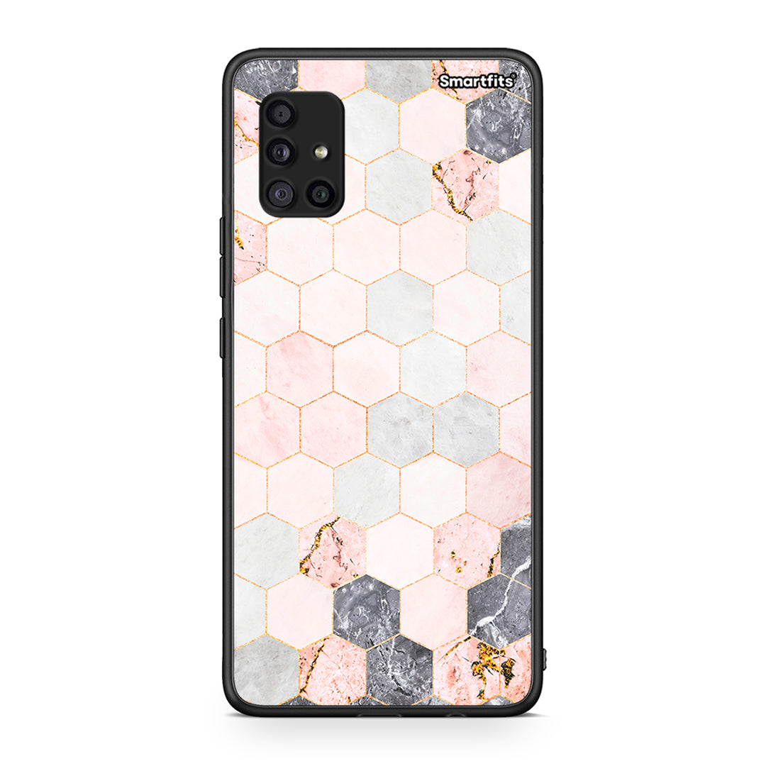 4 - Samsung Galaxy A51 5G Hexagon Pink Marble case, cover, bumper