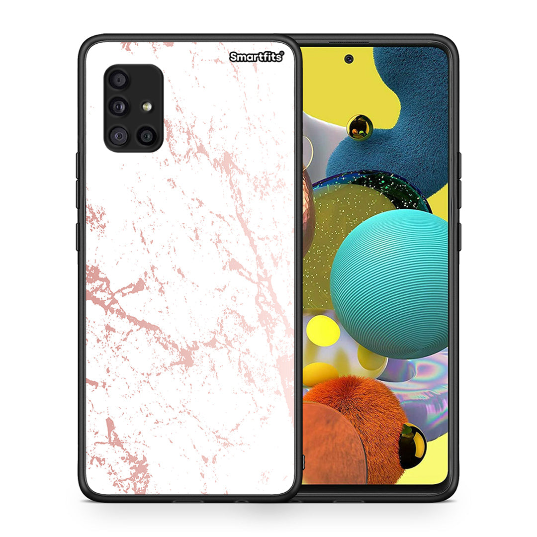 Θήκη Samsung Galaxy A51 5G Pink Splash Marble από τη Smartfits με σχέδιο στο πίσω μέρος και μαύρο περίβλημα | Samsung Galaxy A51 5G Pink Splash Marble case with colorful back and black bezels